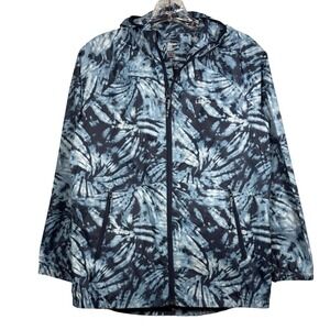 LL BEAN Kids Windbreaker Rain Jacket, Hooded, Blue Tie Dye, Size Large 14-16